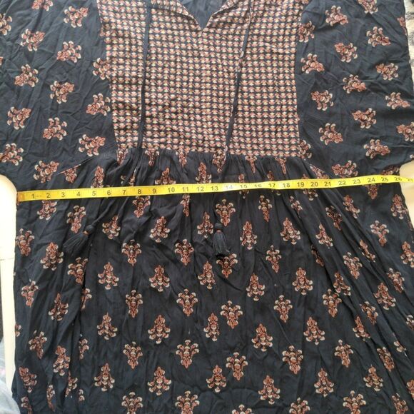 Knox Rose Womens Boho Bishop Sleeve Floral Dress Size 3X Black Tassel Pockets - Picture 8 of 10